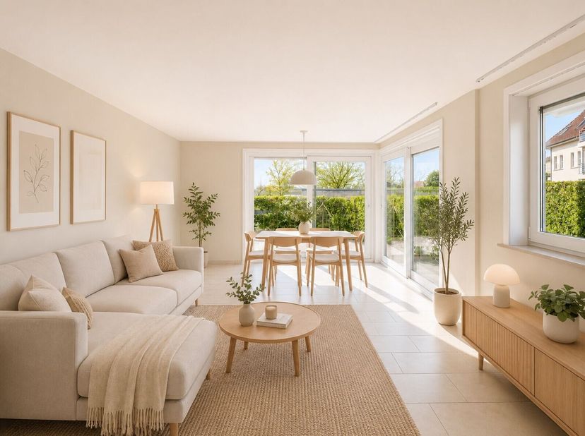 Goed gelegen appartement op het gelijkvloers met inkom, apart toilet, living met aansluitend een zonnig terras, open ingerichte keuken, sanitaire berg