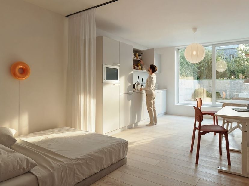 ** Verkoop onder btw **&amp;nbsp;&amp;nbsp;Aan de achterzijde van het gebouw, op de begane grond, ligt deze stijlvolle studio die comfort en ruimte perfect co