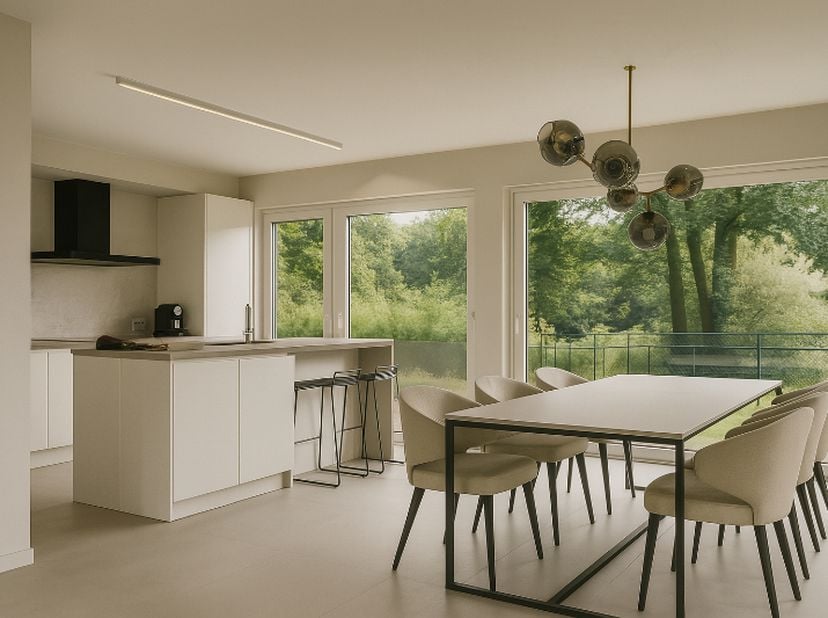 Nieuw te bouwen halfopen woning bestaande uit ruime living, keuken met AEG-apparaten, berging, 3 slaapkamers met laminaatparket, dressing en uitgerust