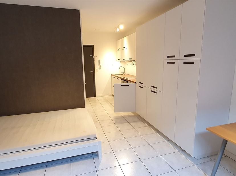 Mooi gerenoveerde studio gelegen in een gebouw dat achter een ander gebouw is gelegen waardoor het een rustige ligging heeft.<br />
Er is betalende pa