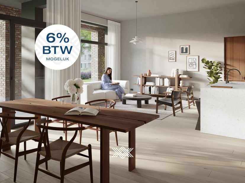 Dit appartement van 175 m² beschikt over een lichtrijke eet- en leefruimte met extra hoge plafonds en een zuid gericht terras van 22 m² langs de parkt