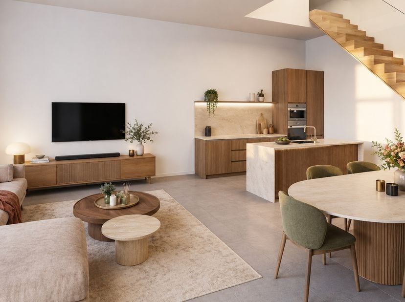 Ontdek dit duplex appartement in woonproject Tossa, waar ruimte, licht en energiezuinig wooncomfort centraal staan. Via de inkomhal met apart toilet k