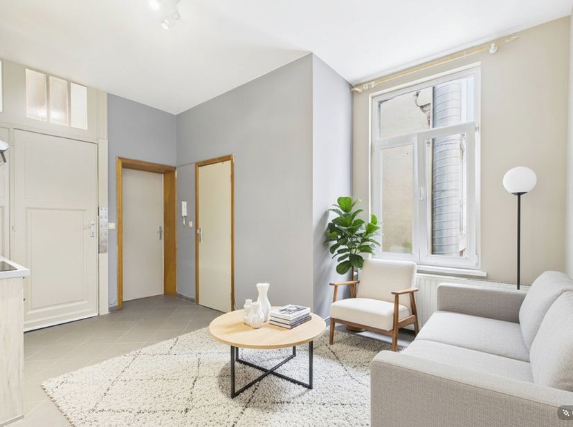 Brussel<br />
Gelegen op een steenworp van de Dansaertwijk, mooi appartement van 31 m² op de 2de verdieping van een klein gebouw.<br />
Leefruimte met