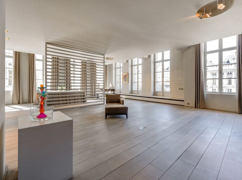 BRUSSEL STAD, op het prachtige Martelarenplein, APPARTEMENT (3 slk/2 badk) van 257m² (EPC-oppervlakte) met TERRAS, PARKINGS en kelder. Gelegen op de 1