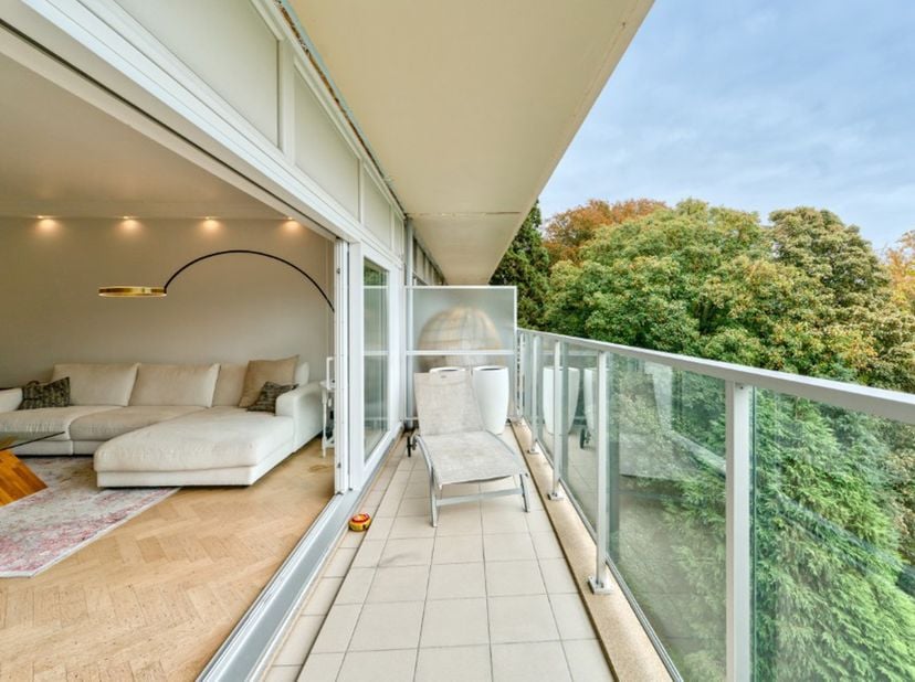Aan de rand van het Zoniënwoud en het Bos van de Kampe, in een prachtig park met eeuwenoude bomen, mooi appartement uit 1964 gelegen op de  6e verdiep