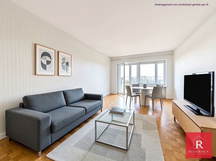 ARBRE BALLON – Licht appartement met 2 slaapkamers (74 m² volgens EPC), dicht bij alle voorzieningen en als volgt ingedeeld: inkomhal, woonkamer met t