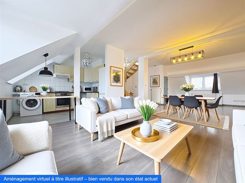 Koekelberg - Schitterend duplex appartement van +/- 50 m² bestaande uit een inkomhal, een lichte woonkamer van +/- 30 m² met een aparte ingerichte keu