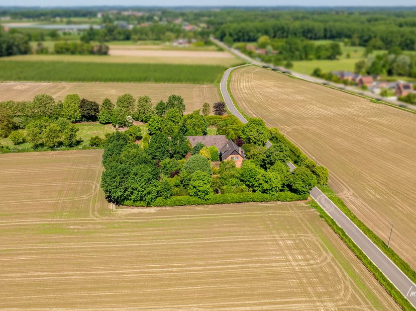 In een uitgestrekte landelijke omgeving, omgeven door groen, bevindt zich deze eigendom met bijzonder veel mogelijkheden op een perceel van ca. 10 hec