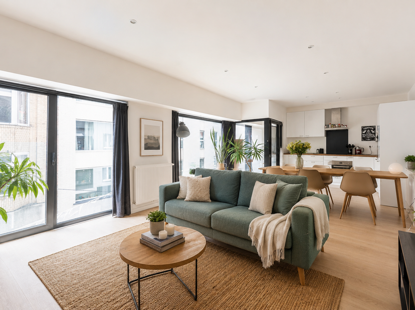 Recent volledig gerenoveerde appartement met twee slaapkamers en terrassen in het centrum van Mechelen<br />
Via de aparte inkomhal met lift betreed u