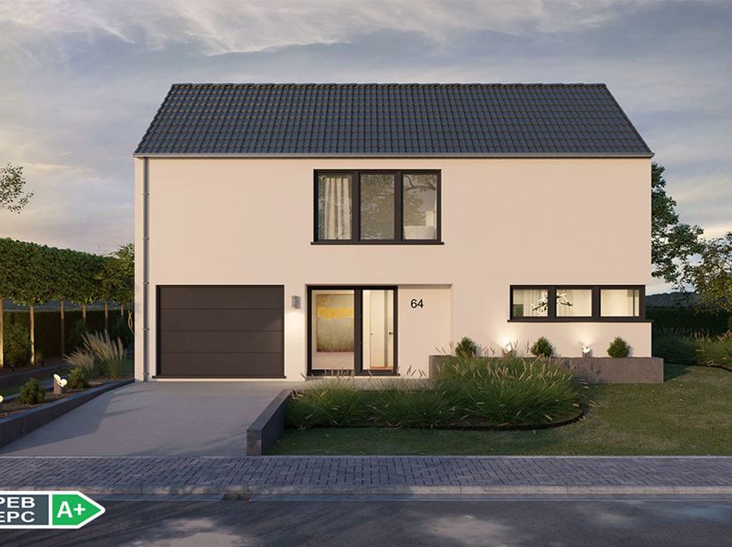 Découvrez ce projet de VILLA 4 FAÇADES PEB A+ - CONSTRUCTION 100% TRADITIONNELLE finition clé-sur-porte. Avec son architecture soignée et ses performa