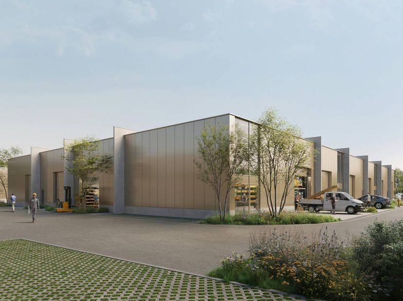 Ce nouvel entrepôt avec fenêtres à vendre est situé dans la zone industrielle de Veldmeers à Laarne et fait partie du nouveau site STEEN à construire.