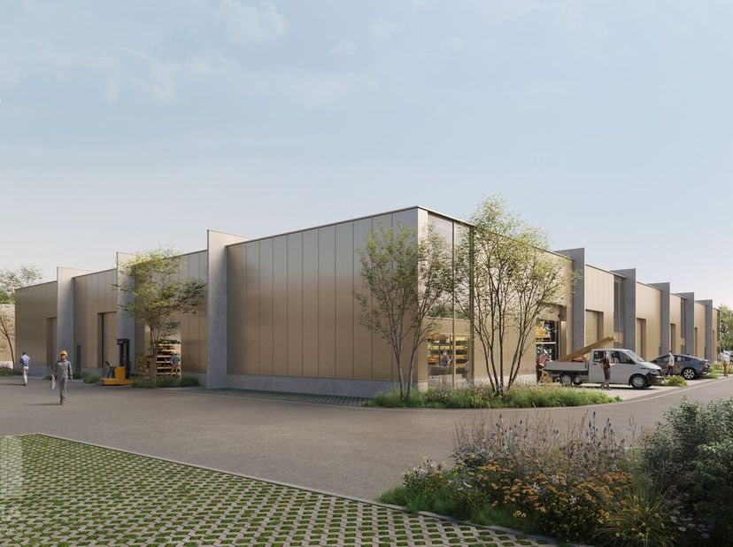 Dit nieuw te bouwen bedrijvenpark omvat KMO-units met oppervlaktes van 128 m² tot 1.090 m², waarbij verschillende units kunnen worden samengevoegd tot