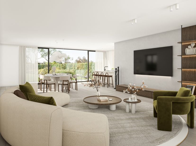 LIGGING:<br />
Deze nieuw te bouwen woning bevindt zich in een kleinschalig nieuwbouwproject gelegen op de hoek van de Laarnesteenweg en de Parklaan i