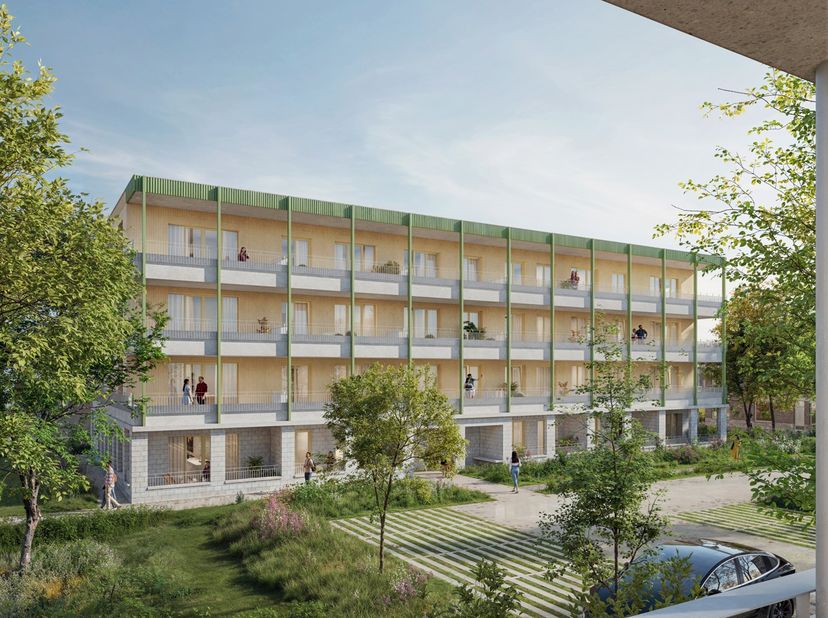 Dit éénslaapkamer appartement is gelegen op de eerste verdieping van het gebouw Lange op de duurzame Minerve site. Het appartement heeft een bewoonbar