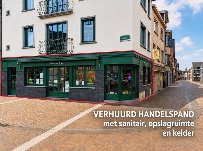 Stijlvol hoekpand pal op de mooie Torhoutse Markt, omringd door drukbezochte handelszaken!<br />
Dit gelijkvloers handelspand is het perfecte invester