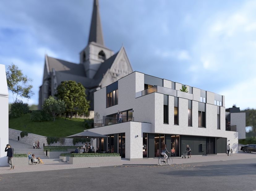 TE KOOP: Casco handelsgelijkvloers van 205 m² met ruim terras (42 m²) — Project Casino, Huldenberg (Gemeenteplein 23)<br />
In het hart van Huldenberg