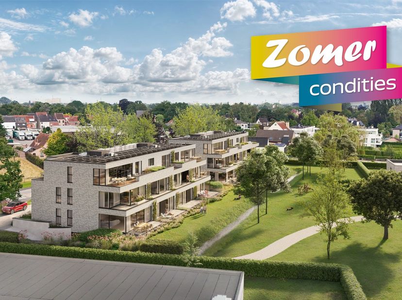 Nieuw woonproject residentie Nidus gelegen langs de Brusselsesteenweg in Melle. Deze BEN-appartementen worden gebouwd met uitzicht achteraan op een ru