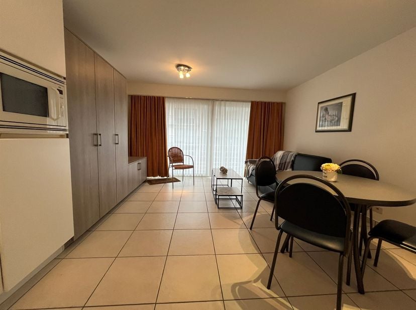 Gezellige studio gelegen in het centrum van Middelkerke. Bestaat uit inkom/slaaphoek, badkamer met ligbad, woonkamer met open keuken, terras.  Geen hu
