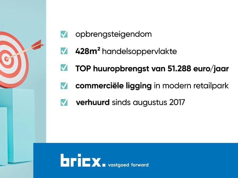 Retailpand met een oppervlakte van 428m² + 15m² berging op commerciele topligging/ Retailpark te Bocholt (Limburg), verhuurd sinds augustus 2017 aan b