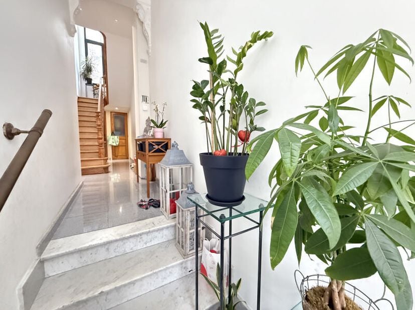 Laeken à proximité du Parc de Tour et Taxis, dans un quartier calme et résidentiel, belle maison bel-étage unifamiliale de +/- 210m², offrant: hall d'
