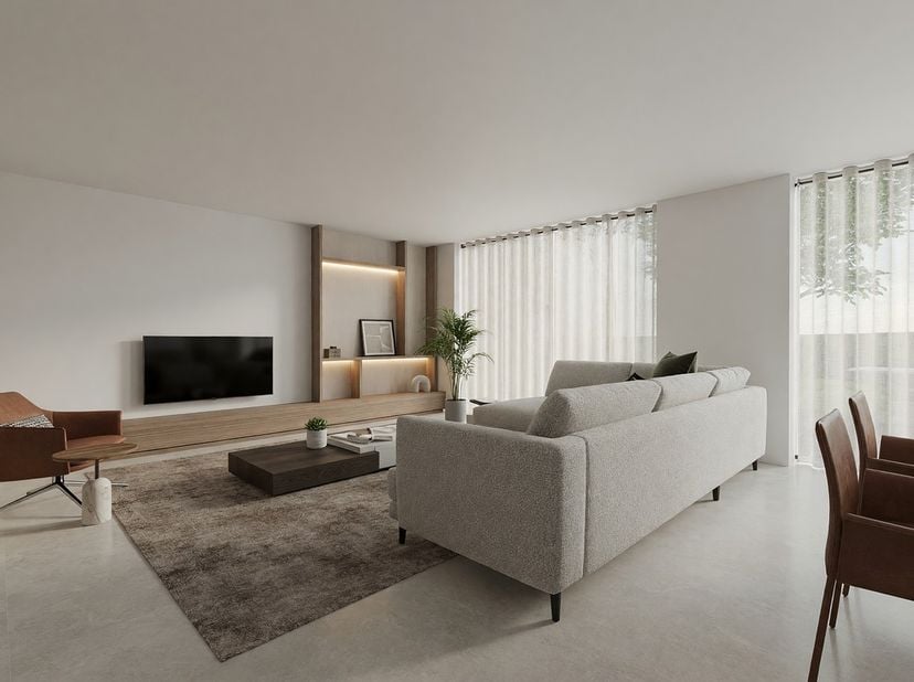 Appartement 0.3 combineert een slimme indeling met hoogwaardige afwerking en een overvloed aan natuurlijk licht. Dit gelijkvloerse doorzon appartement