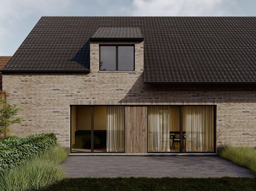Deze nieuwbouw BEN-woningen van het type halfopen en gesloten bebouwing bevinden zich langs de Stationsstraat te Nederzwalm op de grens met Sint-Denij