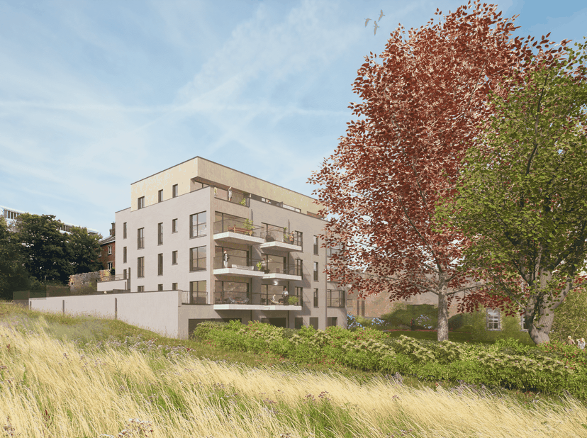 NAMUR, vlakbij het centrum en de oevers van de Samber, mooie nieuwe STUDIO (1 slaapkamer/1 badkamer) van 40,86 m² met TERRAS. Gelegen op de tweede ver