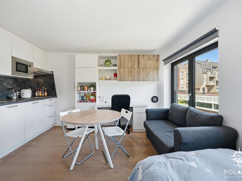 Instapklare studio te koop in de recent, volledig gerenoveerde residentie Den Dreef, vlak bij de ring van Leuven in Heverlee. Dankzij de ligging in tw