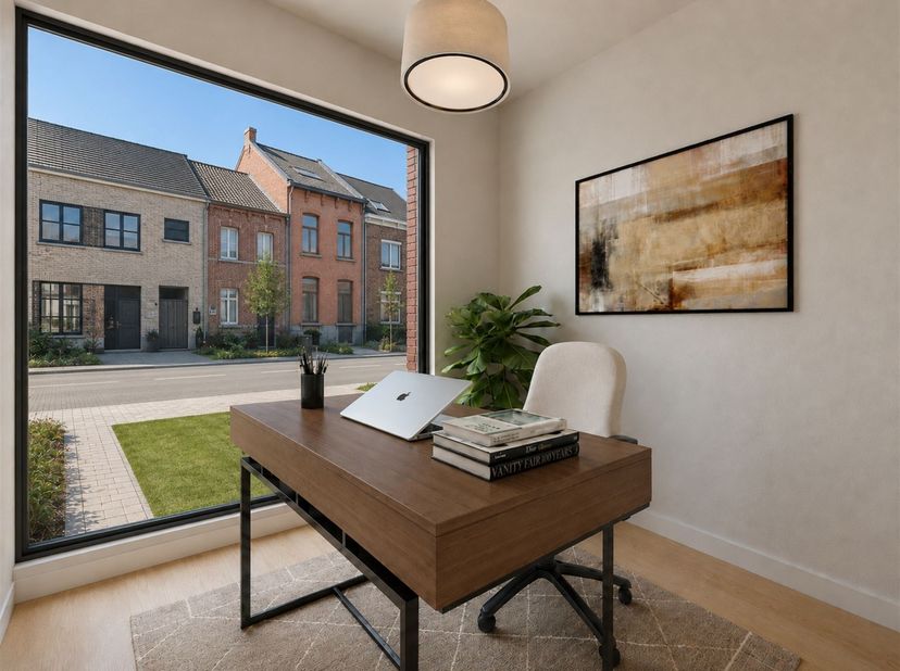 Deze nieuwbouwwoning (in afwerkingsfase) met mooie gevelsteen, ligt in de Sint-Lambertuslaan (zone 30), één van de mooiste lanen van het rustige Muize