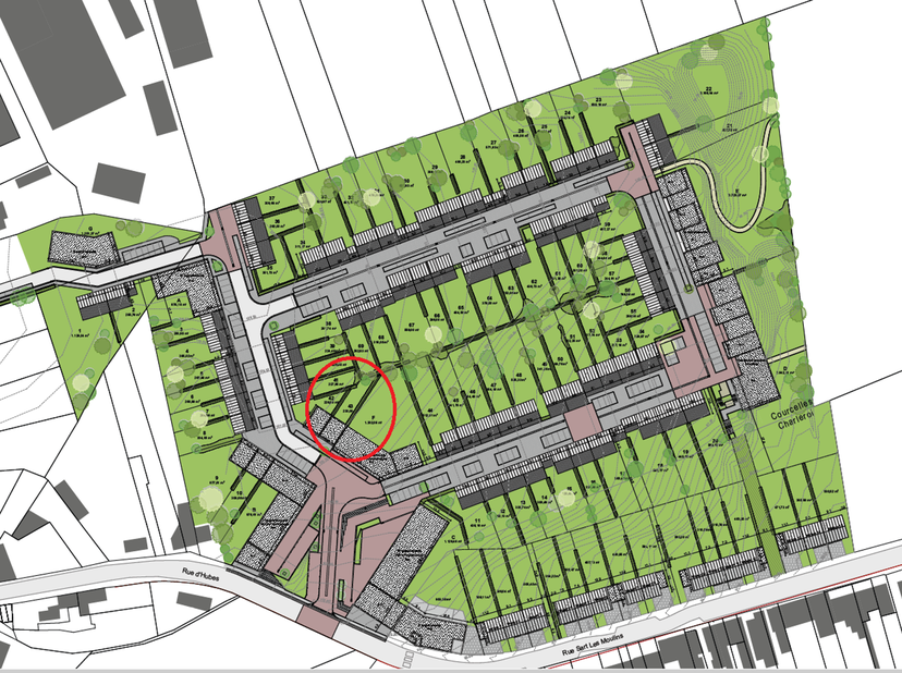 Terrain à bâtir, étant le lot numéro 43, situé dans un tout nouveau lotissement, sur la commune de Courcelles. L'endroit est à la fois calme et proche
