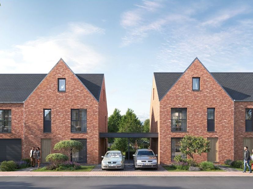 4 half vrijstaande nieuwbouwwoningen in een rustige woonwijk: Deze 2de woning van links biedt 4 slaapkamers, carport en tuin. Volledig afgewerkt met z