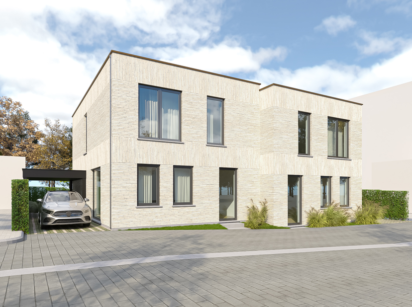 TE KOOP in Berlare- half open bebouwing met 3 slpks<br />
Moderne nieuwbouwwoning met mooie tuin achteraan en carport.<br />
Energiezuinige woning met