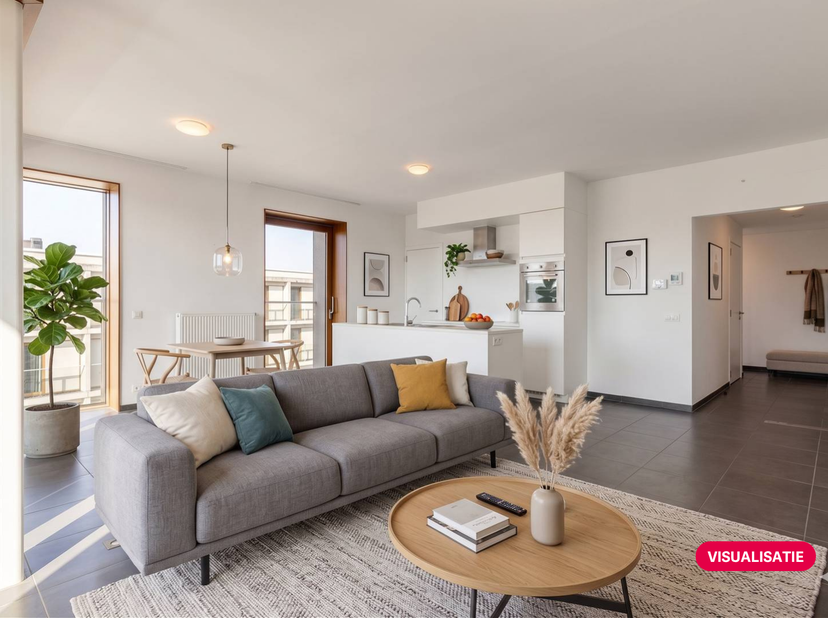 Dit recent hoekappartement (96m²) te koop in Waregem is gelegen in de Residentie Boekerij. Het appartement beschikt over twee kamers en een terras met