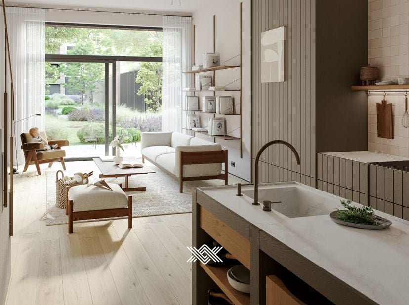 Deze ruime maisonnette van 135 m² beschikt over een doorzon eet- en leefruimte én twee terrassen.&amp;nbsp;De inkomhal heeft een vestiairehoek en gastento