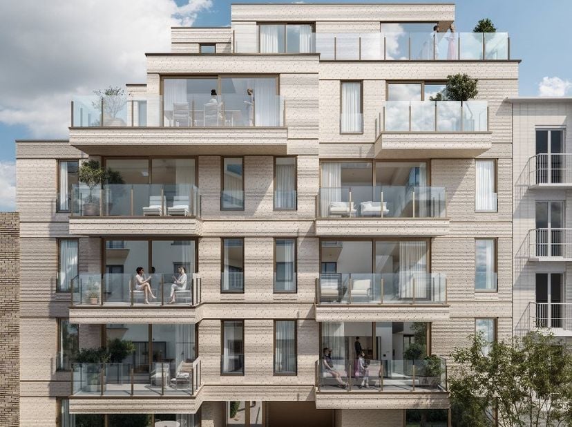 Gelijkvloers nieuwbouw appartement in de residentie VYRT te De Panne. Het appartement omvat: inkomhal met apart toilet, ruime woonkamer met open keuke