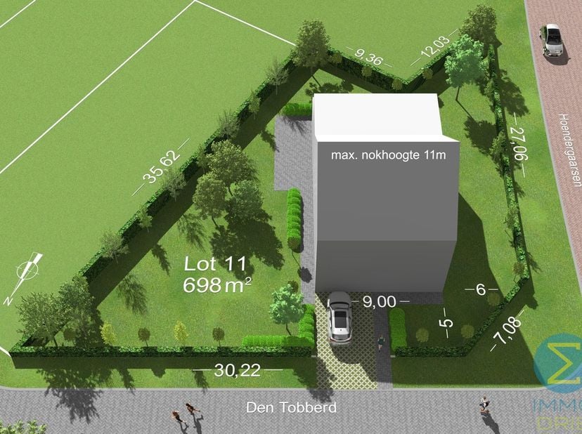 Gunstig gelegen bouwgrond (hoekperceel - lot 11) aan het begin van een recente verkaveling Den Tobberd. Het perceel heeft een oppervlakte van 698m² en