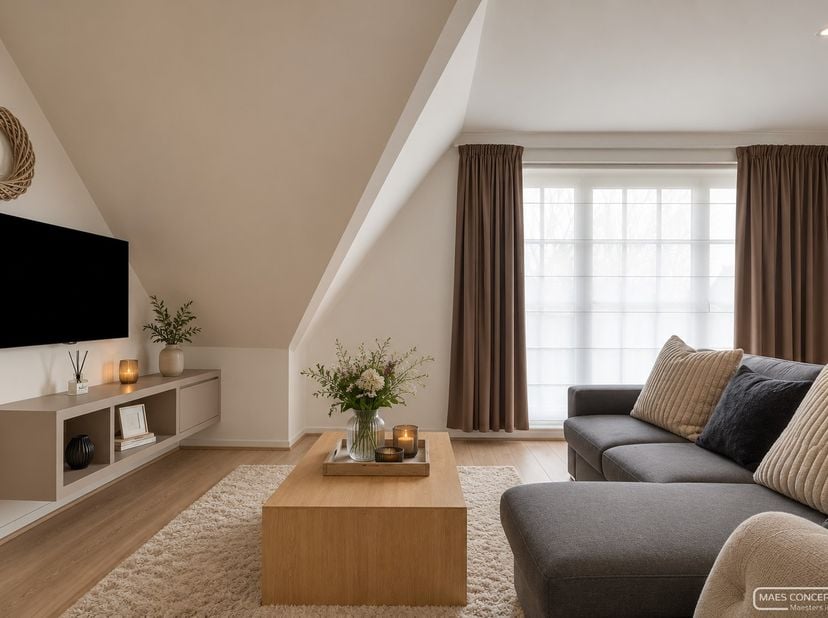 Dit duplex appartement is prachtig en smaakvol ingericht, met zowel in de woonkamer als in de slaapkamers ingemaakte kasten, geschilderd in aangename