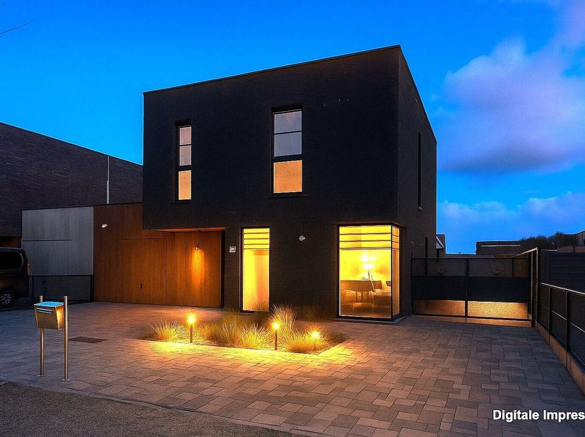 Deze hedendaagse woning is gelegen in een rustige en kindvriendelijke verkaveling, vlakbij alle nutsvoorzieningen, scholen en winkels. De woning werd