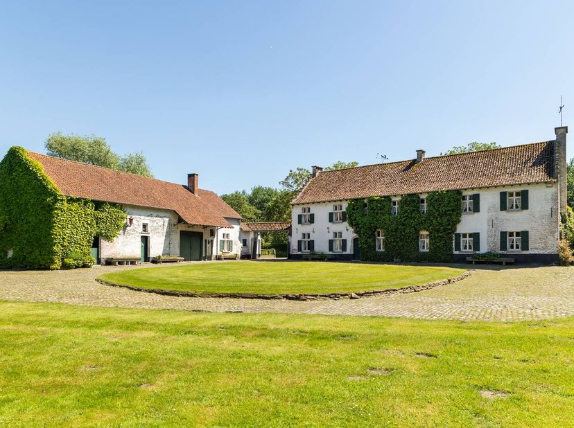 De kasteelhoeve beschikt over een bewoonbare oppervlakte van ca. 460 m² en verwelkomt u via een royale inkomhal met gastentoilet en vestiaire. Verder