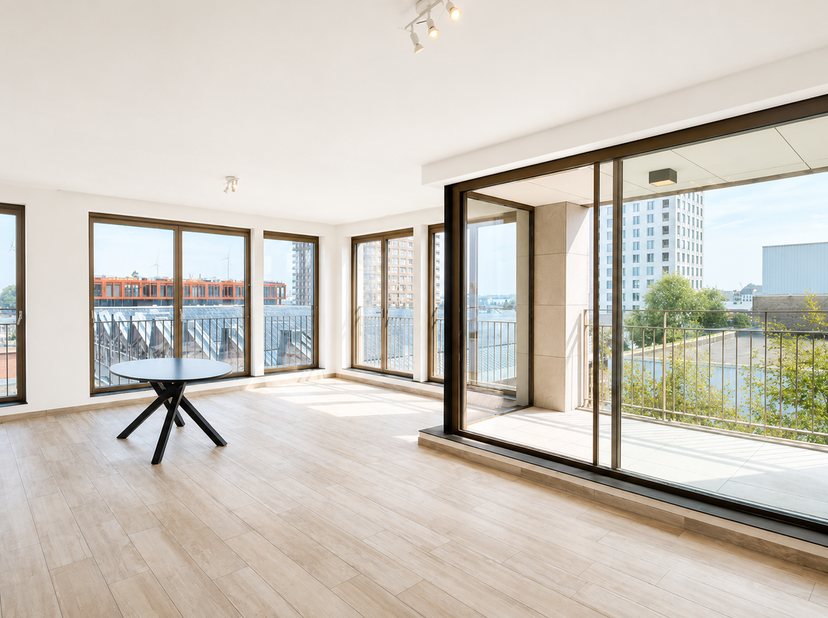 Dit appartement van ca 95 m² bevindt zich op de derde verdieping van residentie ‘Liberty’. Een knappe realisatie die meteen in het oog springt op het