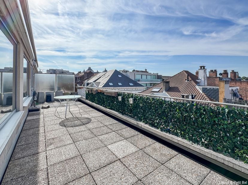 SINT -GILLIS - Vlakbij de Louizalaan, het Stephanieplein, openbaar vervoer en winkels. Dit lichte, gemeubileerde duplexappartement (2slpk/1bdk/1dchk)