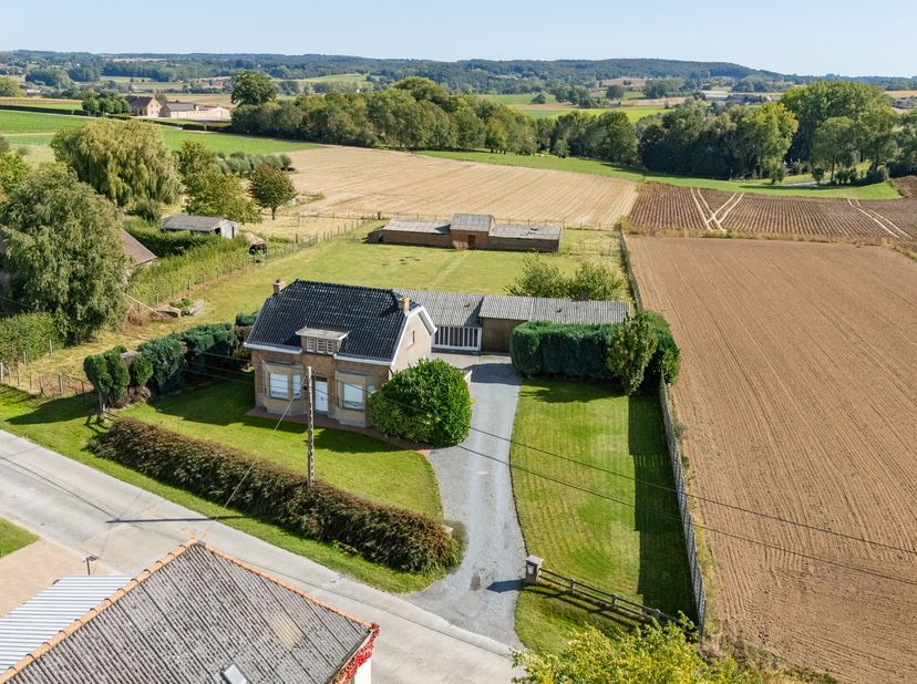 Grote degelijke woonst met bijgebouwen en hangar, een UNIEK ZICHT, op 4915m2.<br />
Waanzinnig uitzicht op de prachtige Vlaamse Ardennen.<br />
ZUIDGE