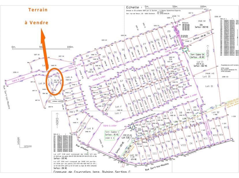 Terrain à bâtir, étant le lot 2 A, situé dans un tout nouveau lotissement, sur la commune de Courcelles. L'endroit est à la fois calme et proche des a