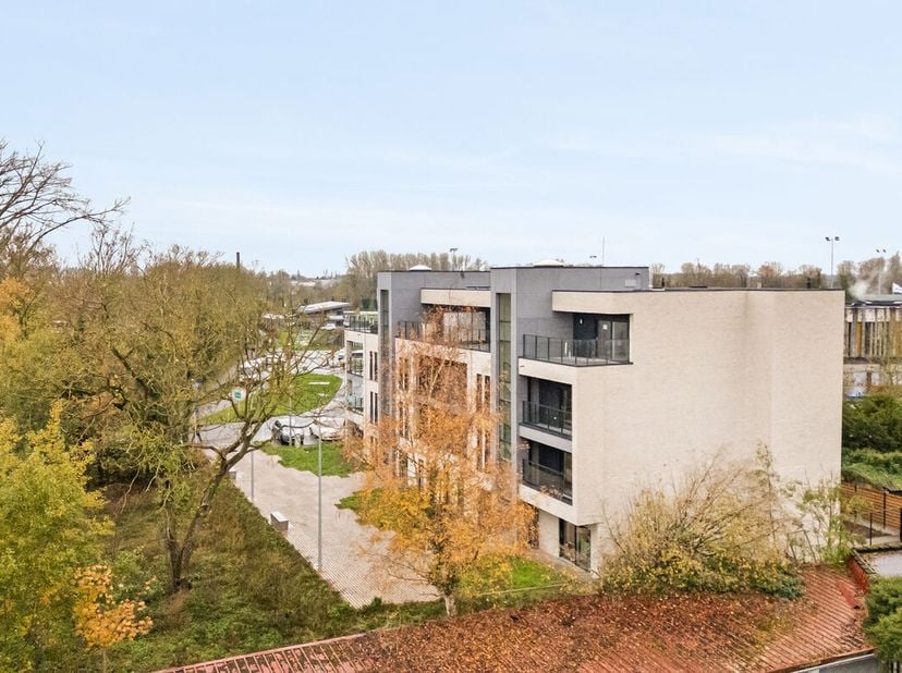 Appartement op de 2de verdieping (90m²) bestaande uit een inkomhal met vestiaire en toilet, een doucheruimte met lavabomeubel, een wasruimte, 2 slaapk