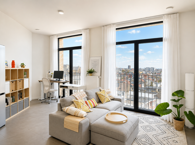 Dit appartement van ca. 61 m² is gelegen op de zevende verdieping. Dankzij de centrale ligging en de nabijheid van belangrijke invalswegen geniet u va
