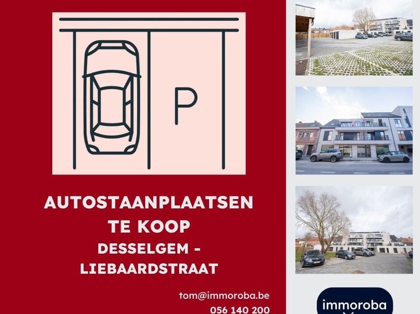 In de Liebaardstraat te Desselgem bieden wij een autostaanplaats te koop aan, gelegen achteraan de residentie Albert &amp; Jerome. De staanplaats is veili