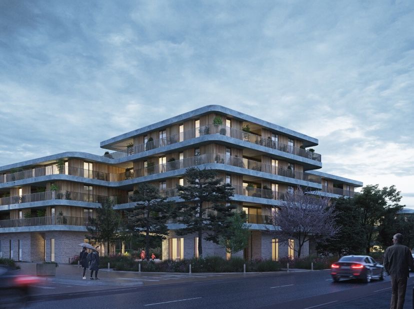 Prachtig nieuwbouwappartement met terras te huur in Lommel:Indeling: Inkomhal, apart toilet, woonkamer met open keuken, terras, slaapkamer 1, badkamer