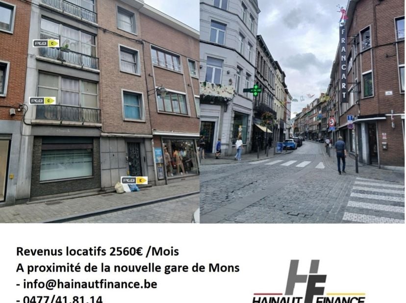 A Mons à 300m de la nouvelle gare : immeuble à vendre comprenant appartements et studios  5 logements en location (pas de vide locatif) : loyers mensu
