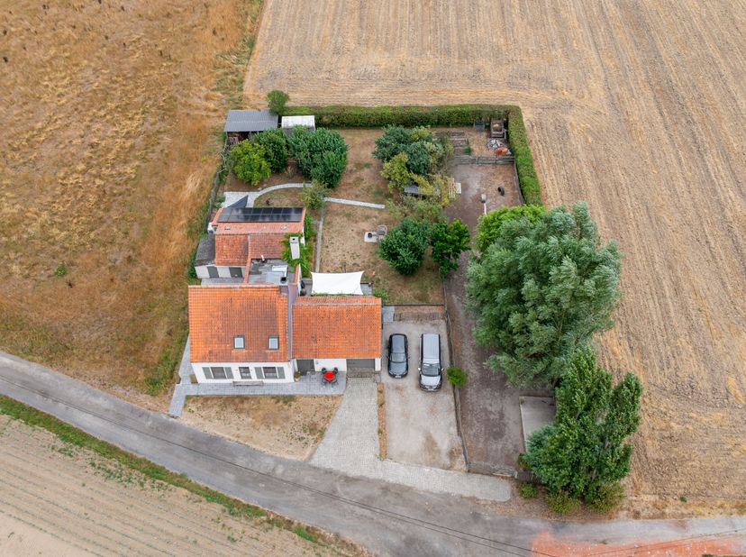 Deze charmante woning is gelegen midden de velden en nabij het kunstdorp Watou. Het perceel kent een oppervlakte van 1.600 m² en geniet van prachtige