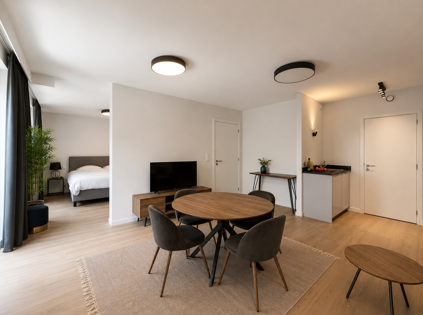 ETTERBEEK, vlakbij het metrostation Mérode en het Jubelpark, ligt dit charmante gemeubileerde APPARTEMENT (1 slaapkamer/1 badkamer) van ±59 m² op de 1
